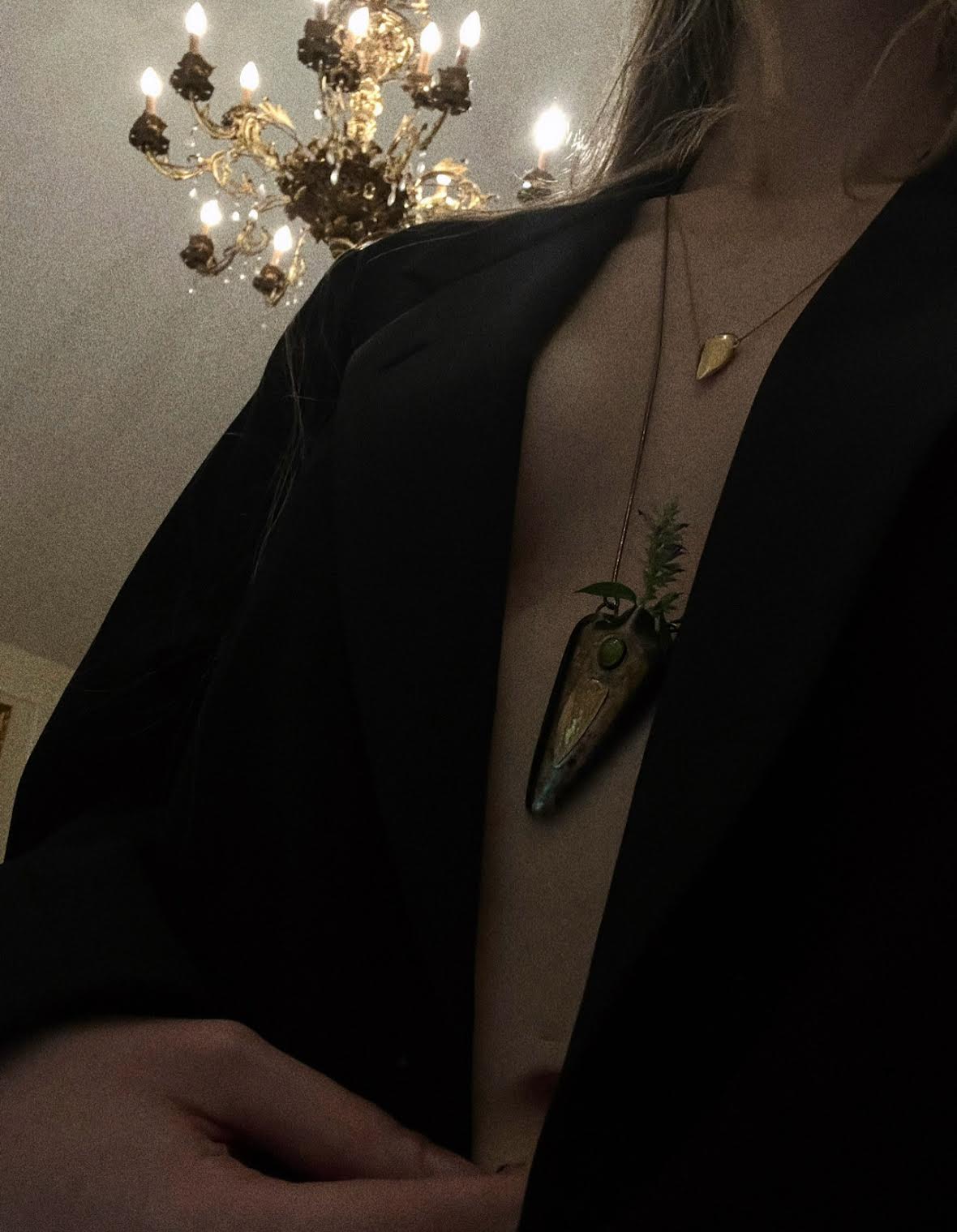 Vintage 1920's Art Deco Sterling Silver & Green Gemstone Vessel Necklace