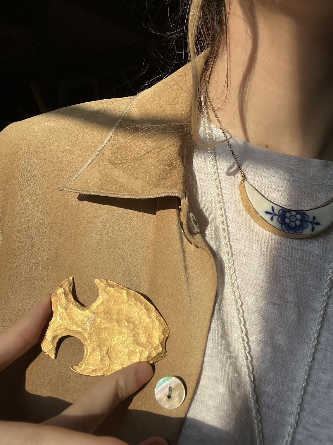 Vintage 1960's French Hand Hammered Gilt Gold Fish Brooch
