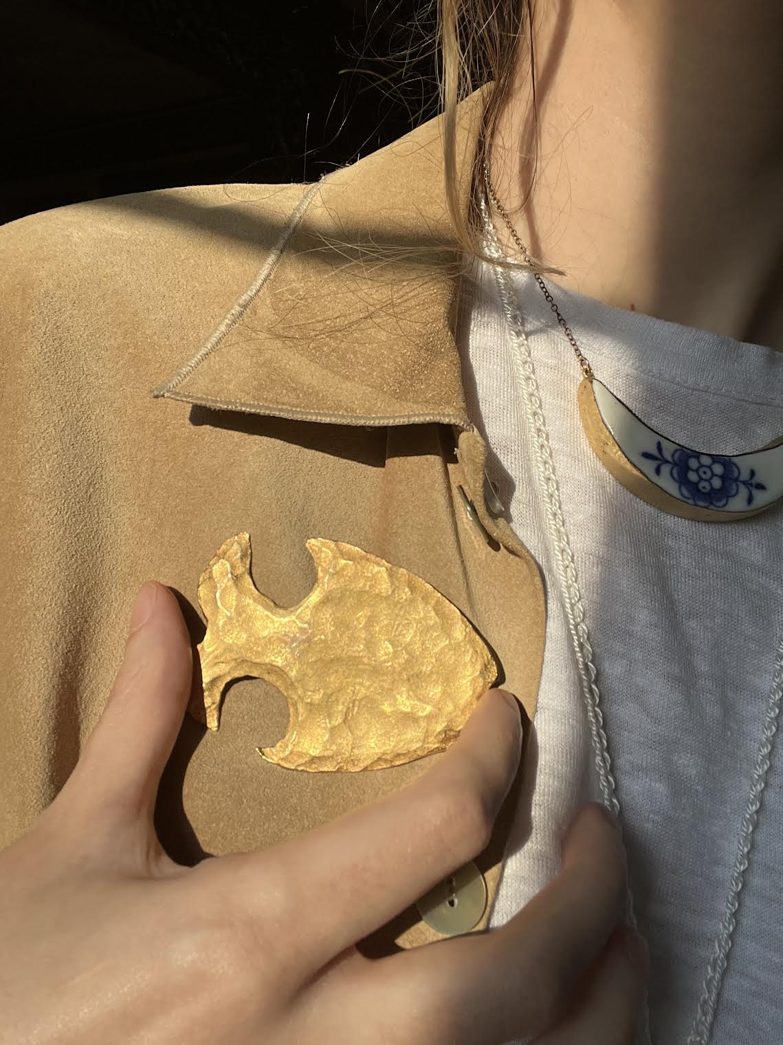 Vintage 1960's French Hand Hammered Gilt Gold Fish Brooch