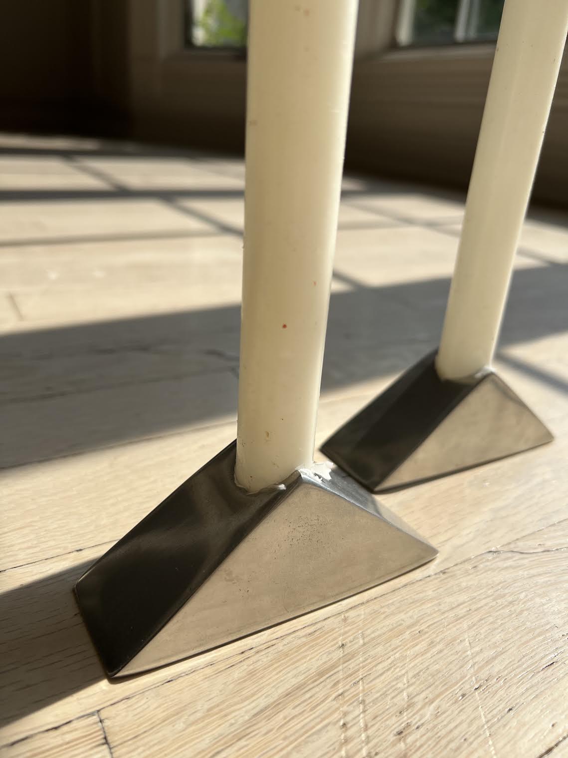 Vintage 1960's Danish Silver Pewter Geometric Candlestick Holders