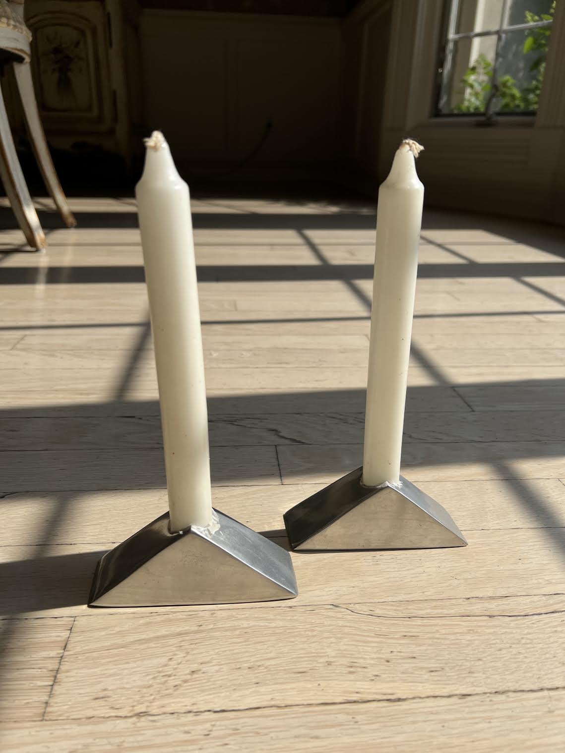 Vintage 1960's Danish Silver Pewter Geometric Candlestick Holders