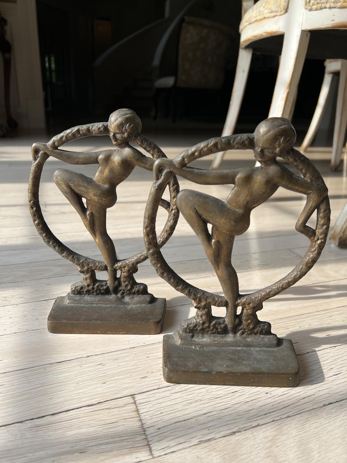 Vintage 1920's Art Deco Brass Sculptural Bookends with Female Figure