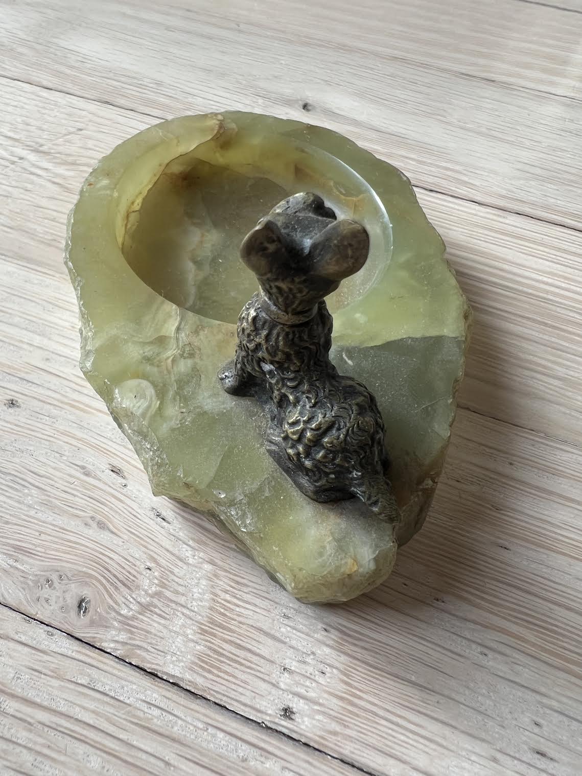 Vintage 1930's Art Deco Vide Poche Germany Cast Bronze Scottie Dog on Onyx Tray