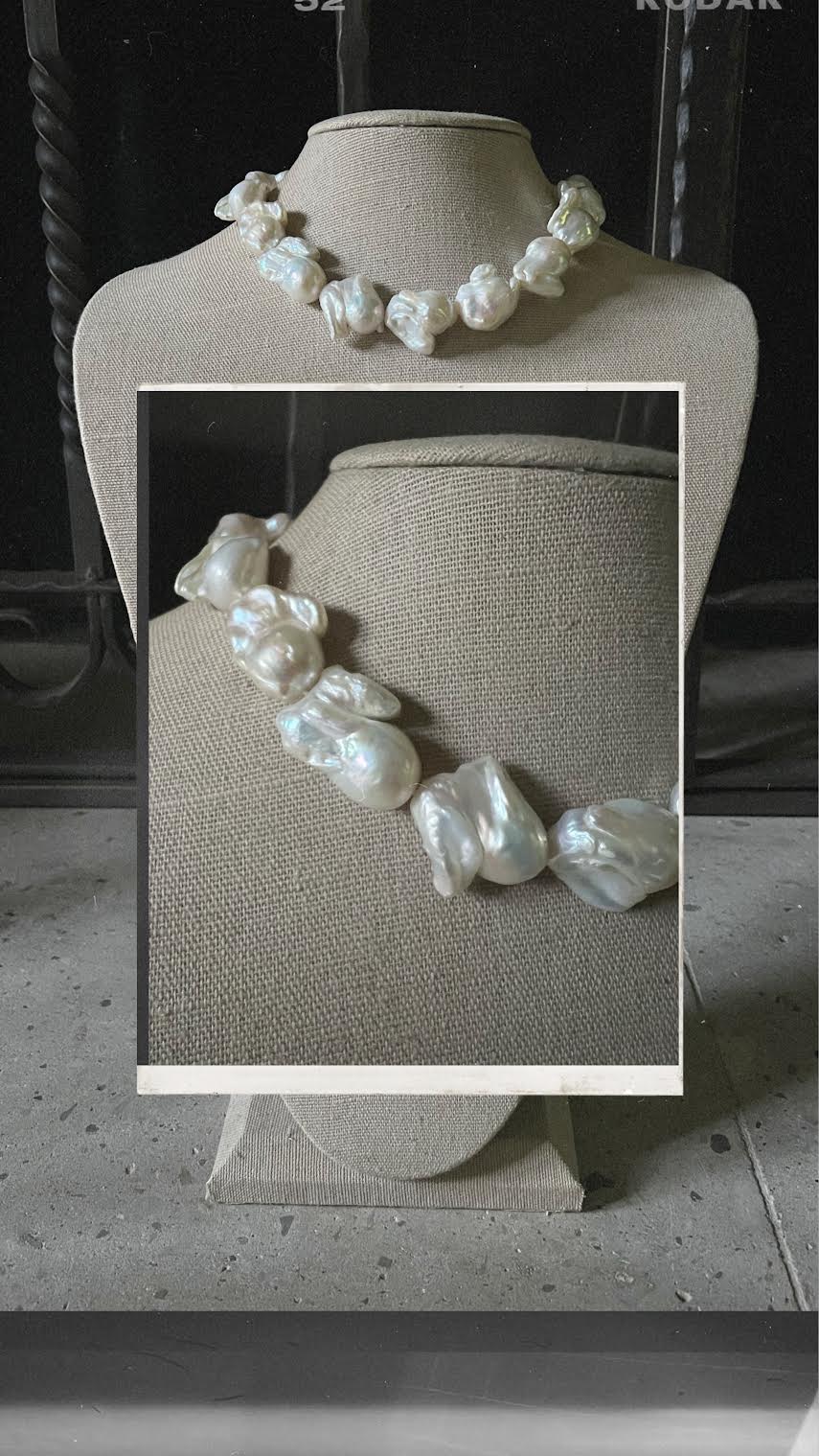 Handmade Baroque Pearl Necklace With Sterling Silver Clasp