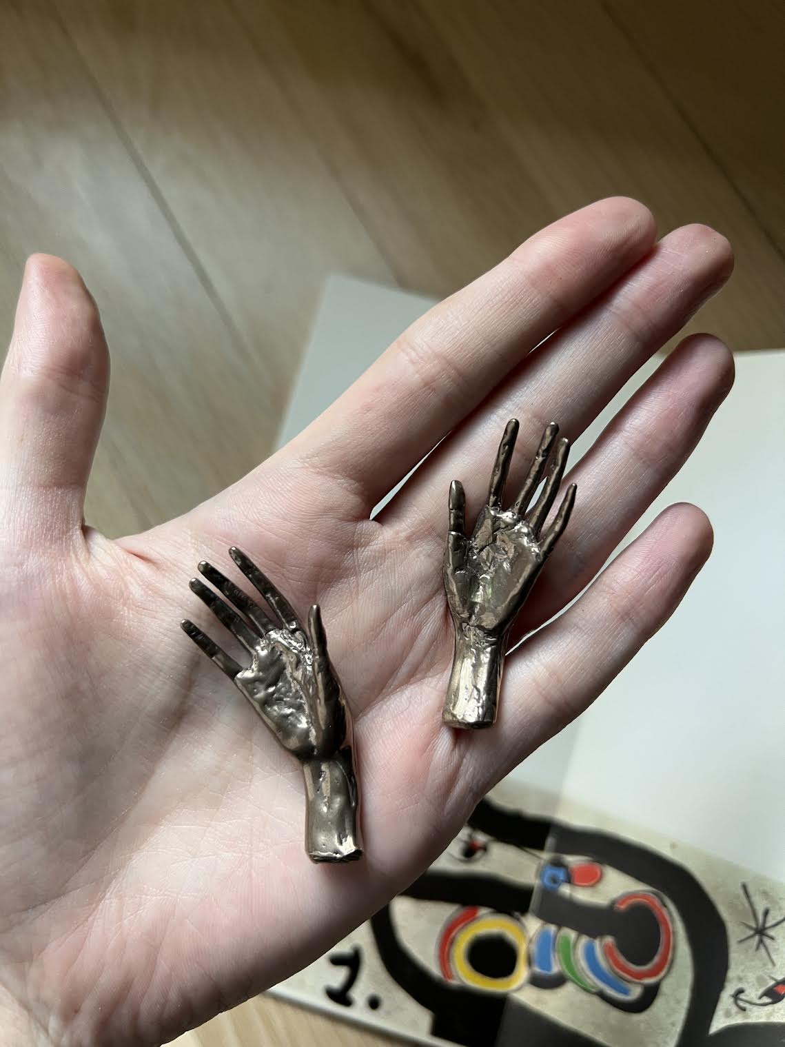 Handmade Hammered Brass Sculptural Hands Set of 2