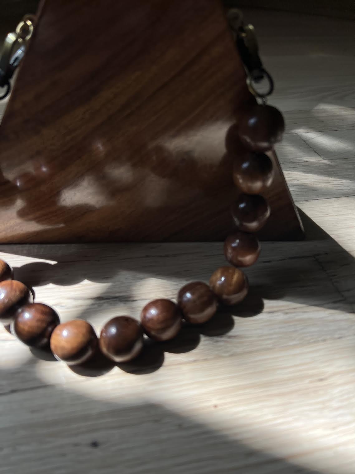 Handmade Walnut Beaded Triangle Clutch or Purse Art Deco Style 8"