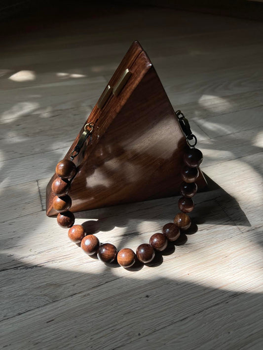 Handmade Walnut Beaded Triangle Clutch or Purse Art Deco Style 8"