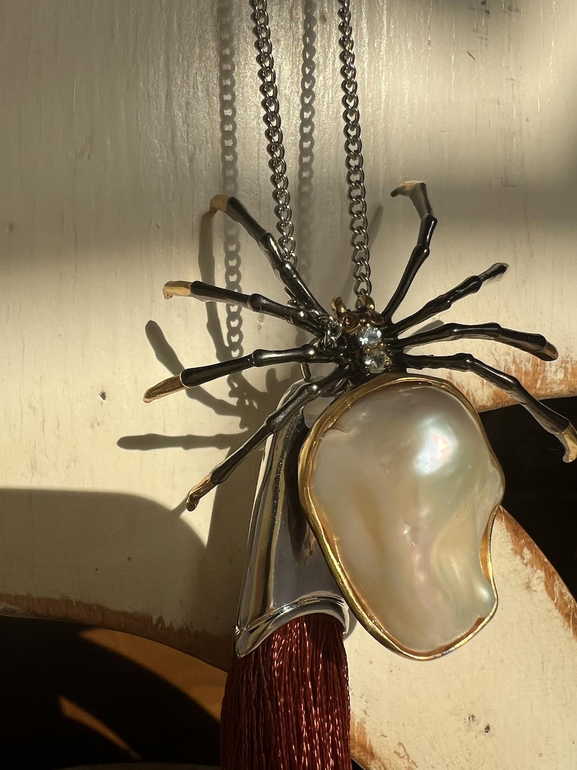 Handmade Baroque Pearl Spider Pendant For Necklace Sterling Silver