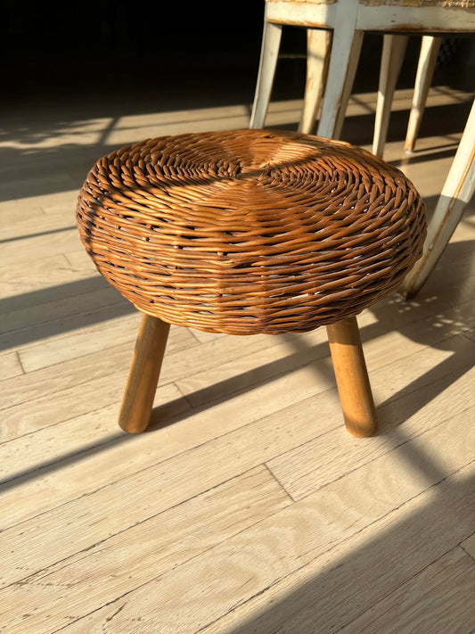 Vintage Medium Wicker Stool by Tony Paul