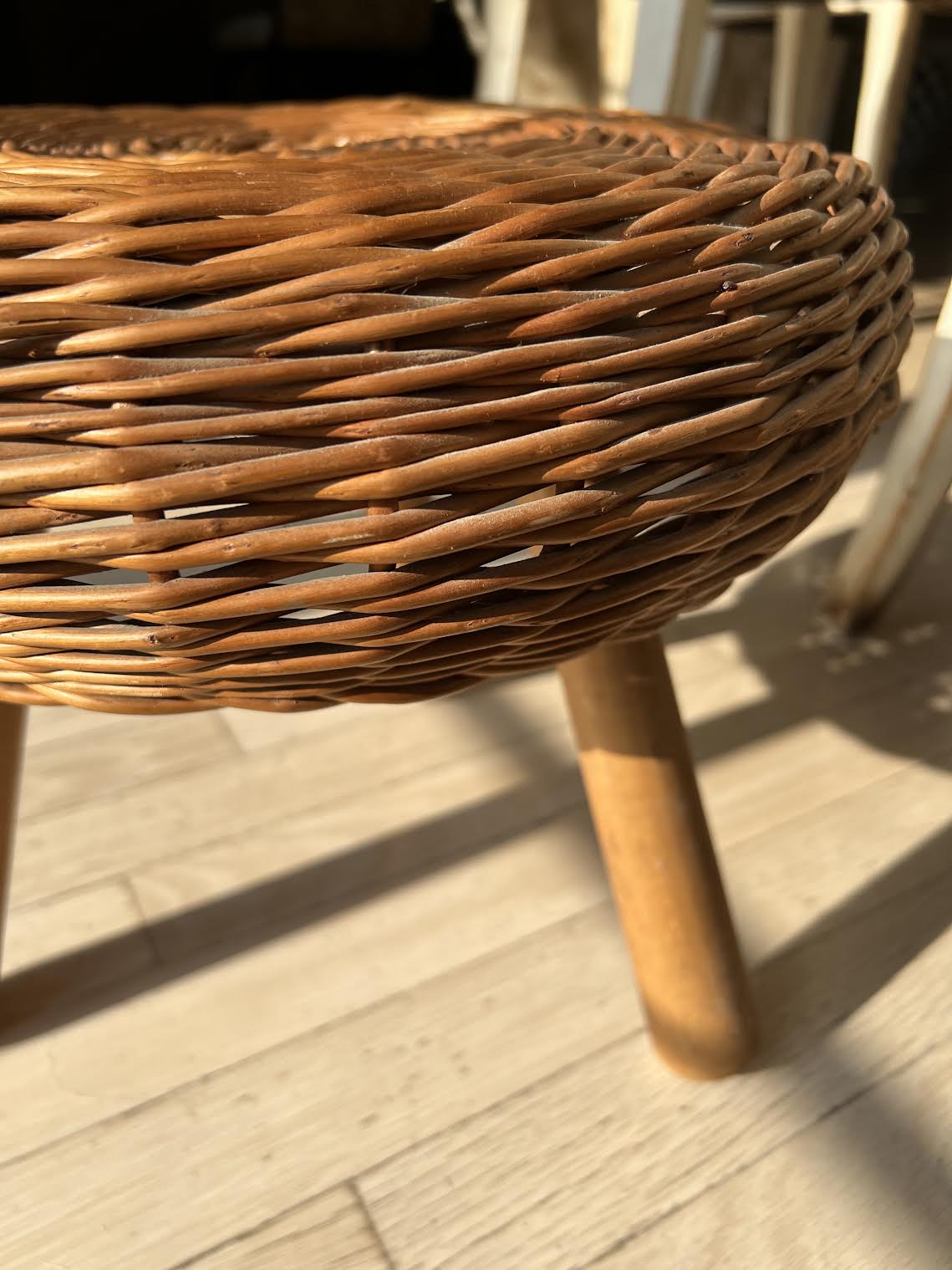 Vintage Medium Wicker Stool by Tony Paul