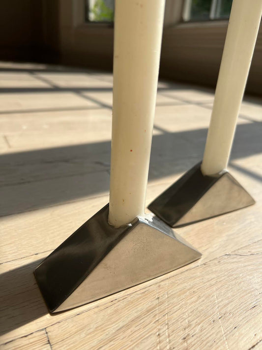 Vintage 1960's Danish Silver Pewter Geometric Candlestick Holders