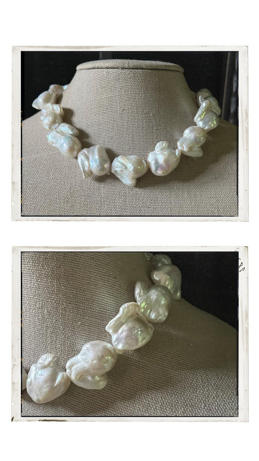 Handmade Baroque Pearl Necklace With Sterling Silver Clasp