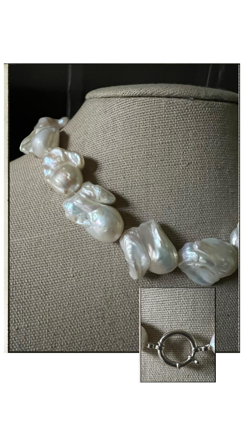 Handmade Baroque Pearl Necklace With Sterling Silver Clasp