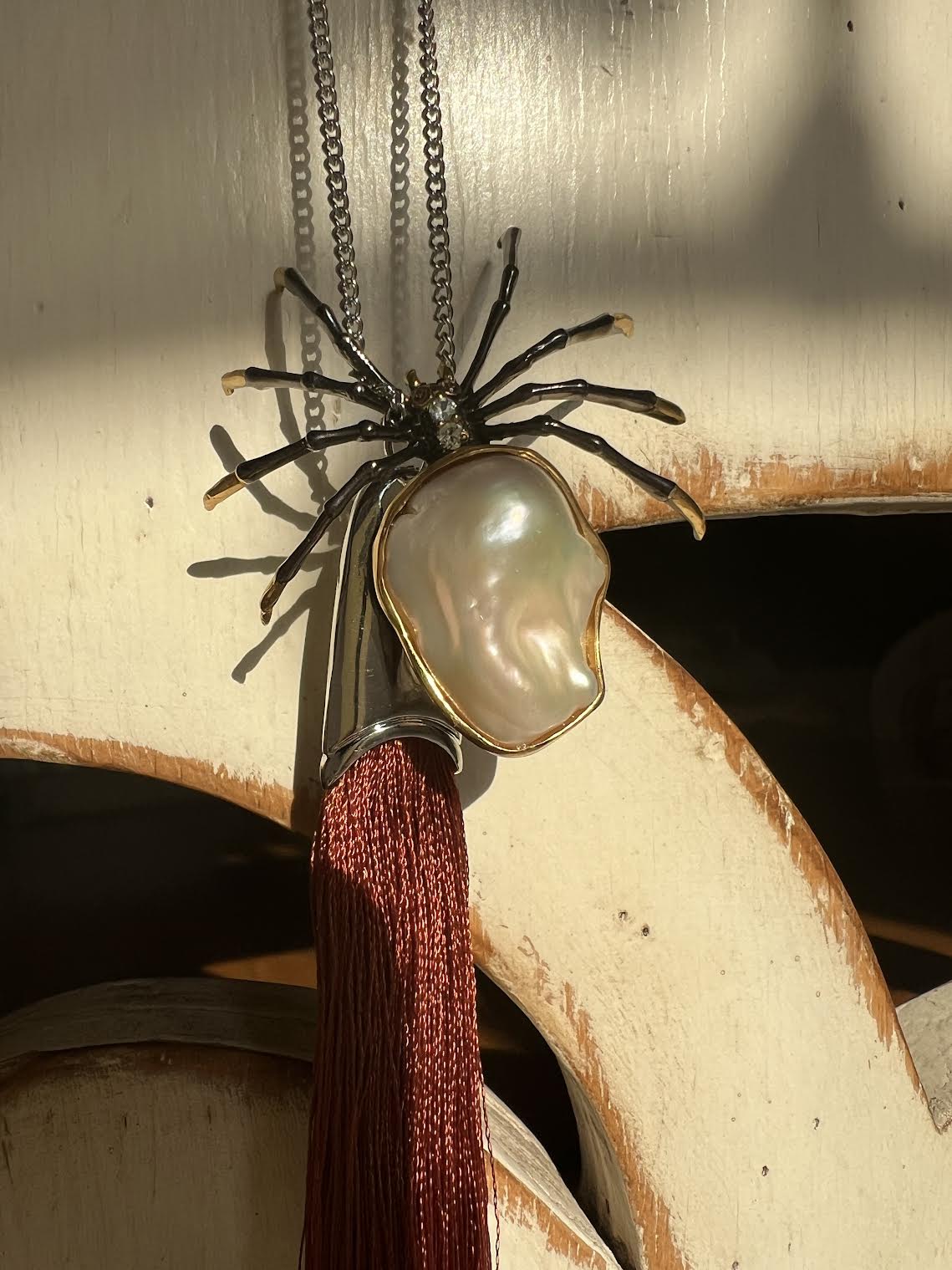 Handmade Baroque Pearl Spider Pendant For Necklace Sterling Silver