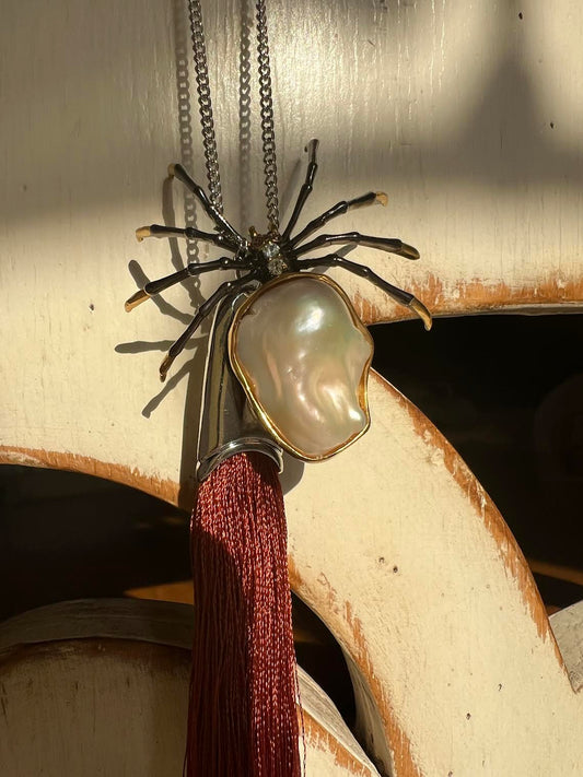 Handmade Baroque Pearl Spider Pendant For Necklace Sterling Silver