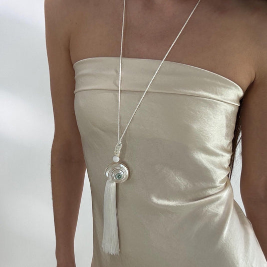 Handmade Seasell Tassel White Necklace Art Deco Style